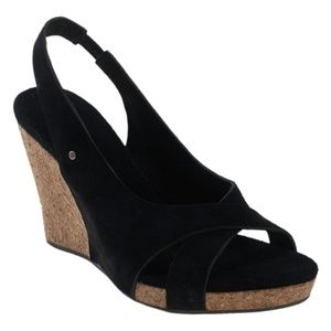 UGG - Black - Hazel Wedge Sandals - Cork & Suede